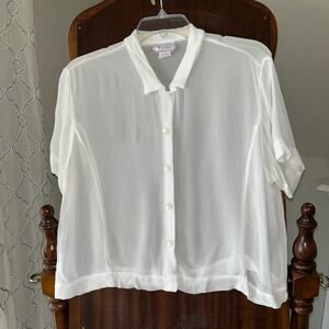 Vintage April Cornell white sheer button-up blouse top women’s size Large- flaw
